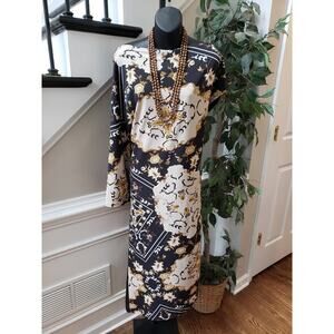 Moosta Midi Dress Women Size 2X Black Beige Baroque Print Long Sleeve Boho